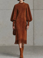 Suede-effect Fringe Midi Dress
