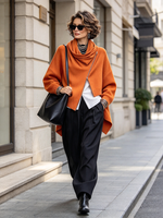 Chic Urban Orange Asymmetrical Zip Sweater Jacket