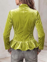 Women's Solid-Color Stand-Collar Long-Sleeve Slim-Fit Casual Velvet Jacket