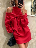 Chic Red Off-shoulder Bow Dress