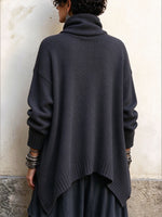 Cozy Asymmetric Button-Detailed Knit Pullover