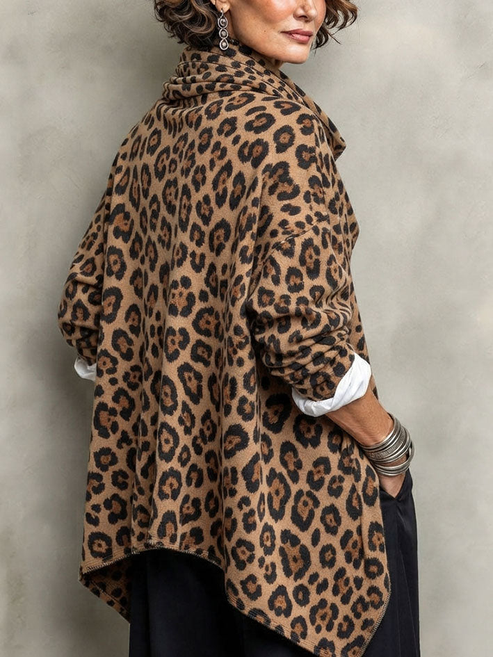 Chic Urban Leopard Print Asymmetrical Zip Jacket