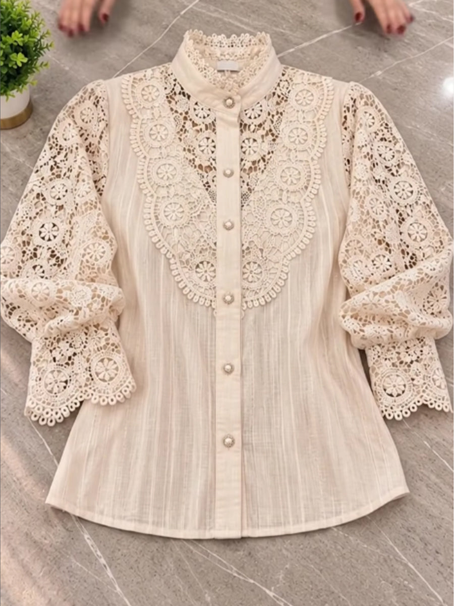 Elegant Lace-paneled Cotton-blend Shirt