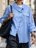 Trendy Chic Fall Winter Casual Asymmetric Button Up Shirt