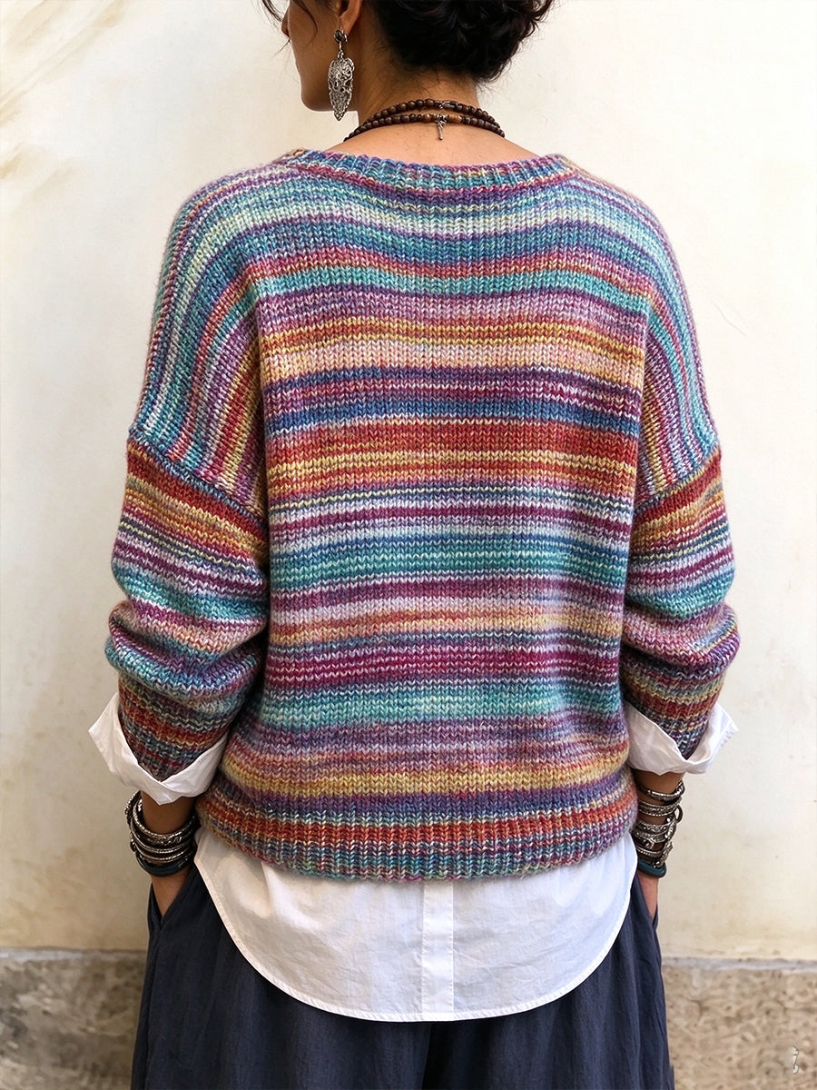 Artisan Striped Layered-Look Knit Pullover