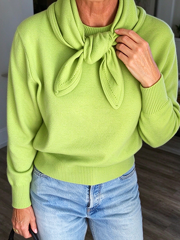 Casual Vibrant Lime Green Sweater Scarf Set