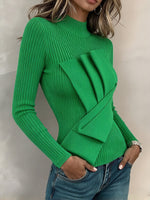 Chic Pleated Overlay Ribbed Knit Top