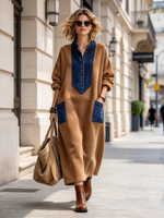 Boho Casual Cozy Colorblock Faux Suede Maxi Dress