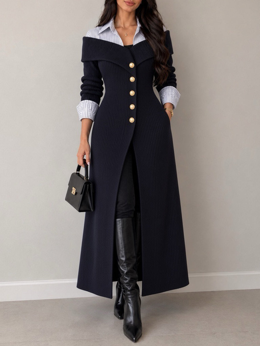 Chic Striped-sleeve Colorblock Knit Dress