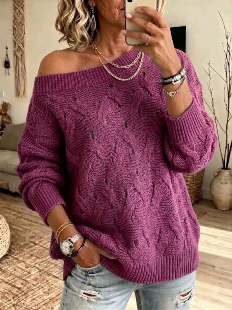 High-neck Raglan Knit Sweater With Contrasting White Trim
