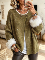 Glamorous Green Sequin Cardigan With Faux Fur Cuffs
