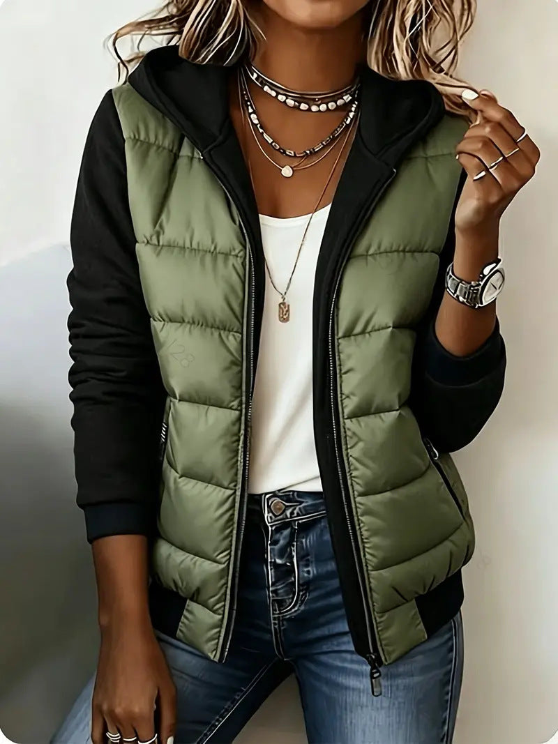 Casual Paneled Hooded Quilted Padded Jacket