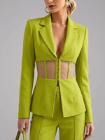 Sheer Mesh Waist-cinching Lapel Blazer