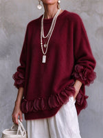 Cozy Ethereal Floral-Trimmed Fuzzy Knit Pullover