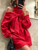 Chic Red Off-shoulder Bow Dress