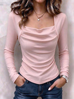 Women's Elegant Cowl Neck Long Sleeve Slim Fit Blouse