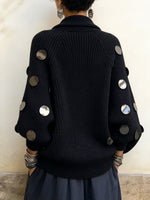 Embellished Metallic-Disk Wrap Cardigan