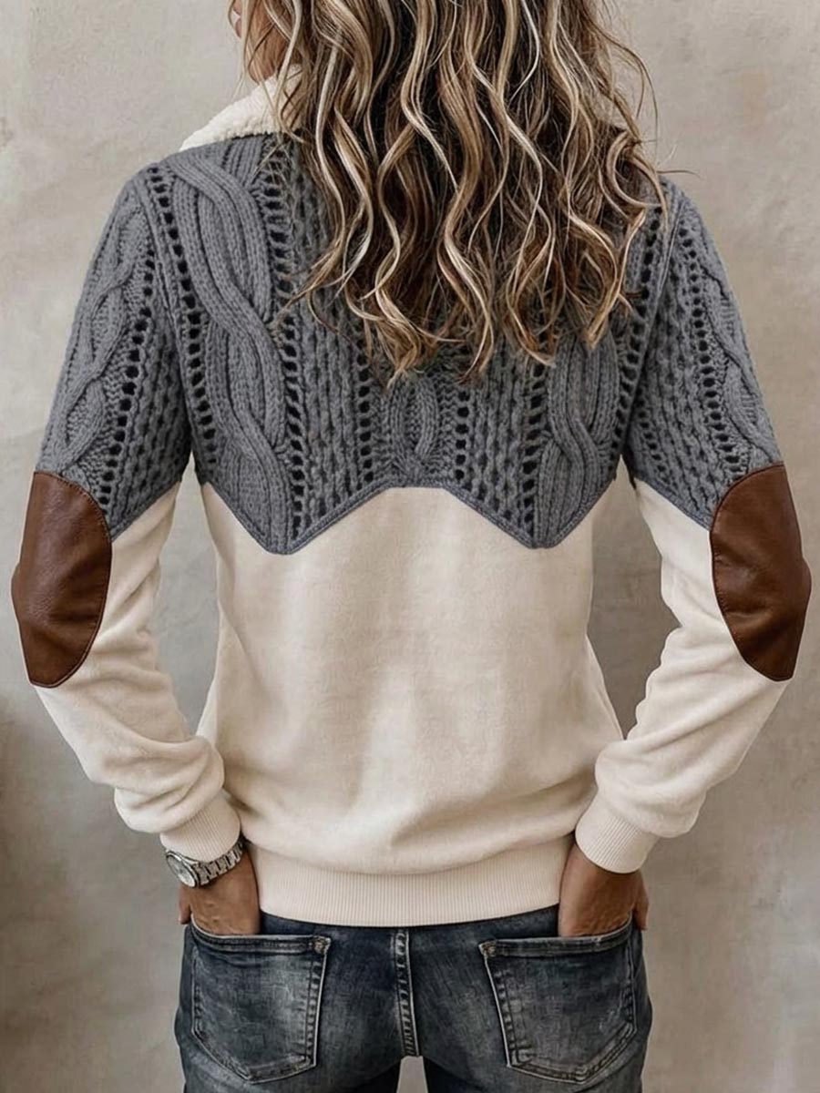 Women's 3D Printed Faux Cable Knit Quarter-Zip Pullover Sweatshirt