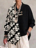 V-neck Asymmetric Abstract-print Knit Top