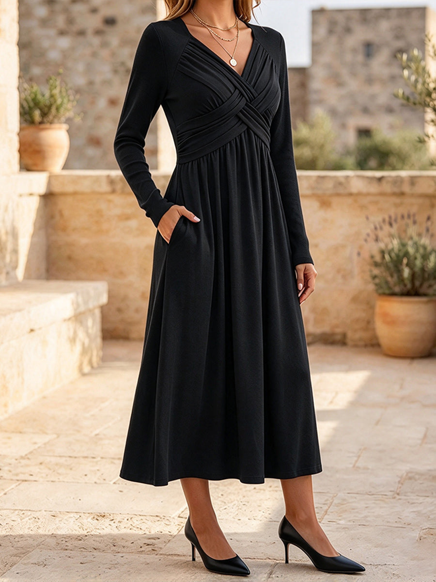 Elegant And Cozy Crossover V-neck Knitted Midi Dress
