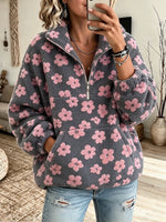 Casual Floral Half-zip Fleece Sweatshirt