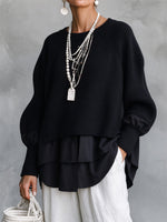 Chic Layered-Look Ribbed Knit Pullover