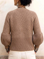 Women's Textured Knit Lantern Sleeve Cardigan With Pearl Buttons