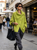 Chic Asymmetrical Button Turtleneck Sweater