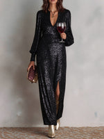Glamorous, Sparkling, Long-sleeved, Full-length Gown.