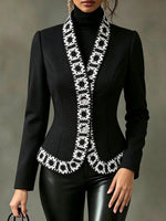 Retro Totem Embroidery Trimmed Slim-fit Blazer