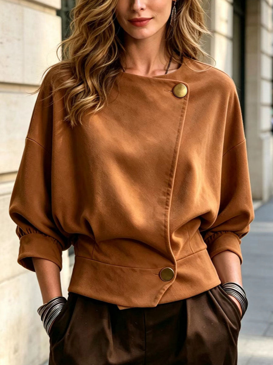Women's Solid Color Crew Neck Batwing 3/4 Sleeve Casual Loose Top