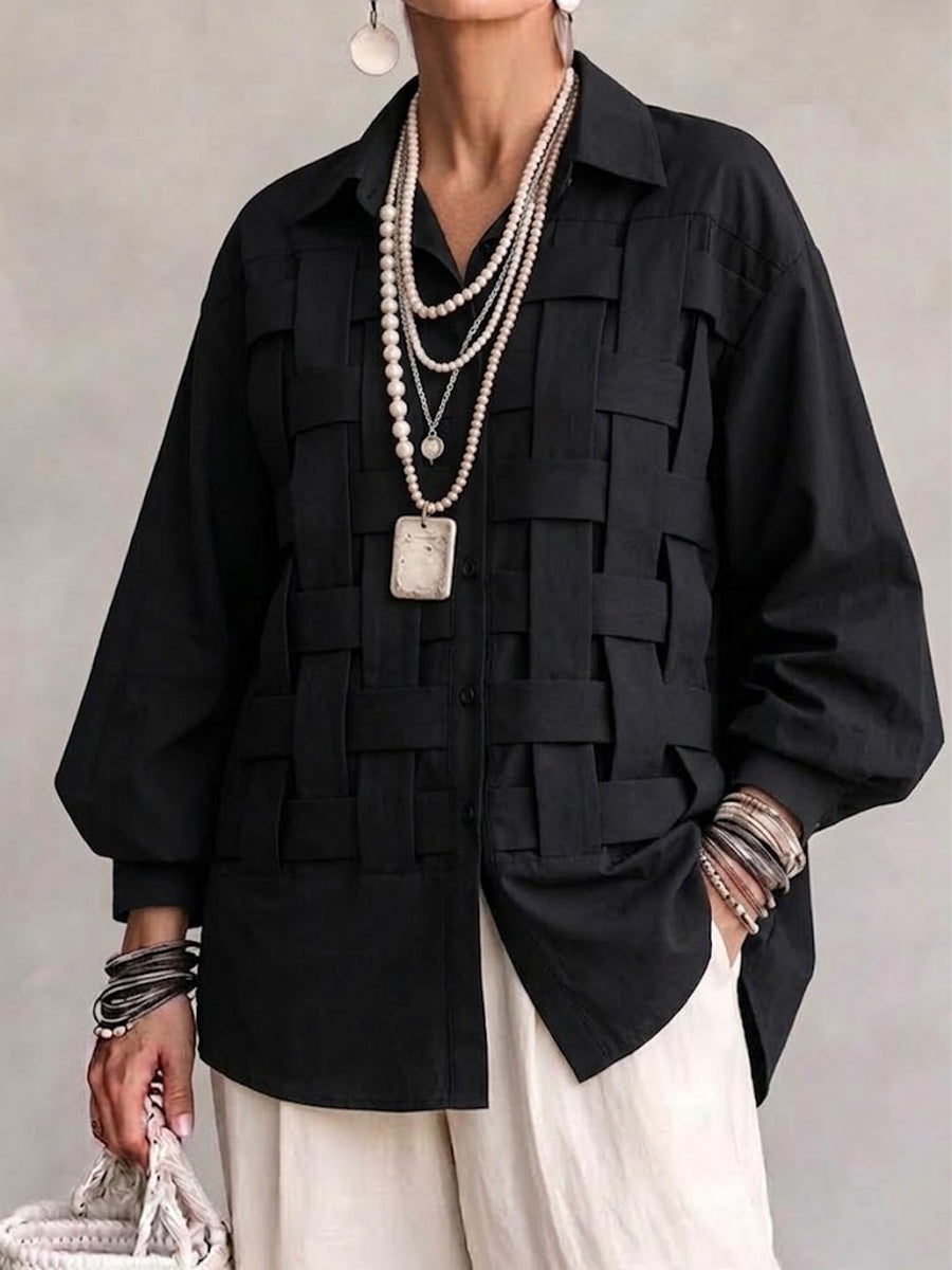 Woven Texture Lapel Long Sleeve Shirt