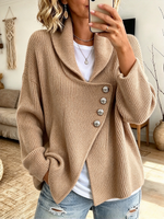 Cozy Relaxed Asymmetric Button Knit Cardigan