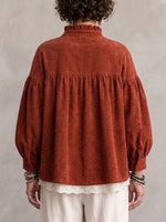 Loose-fit Corduroy Jacket With Lettuce-edge Stand Collar, Floral Details, And Metal Buttons