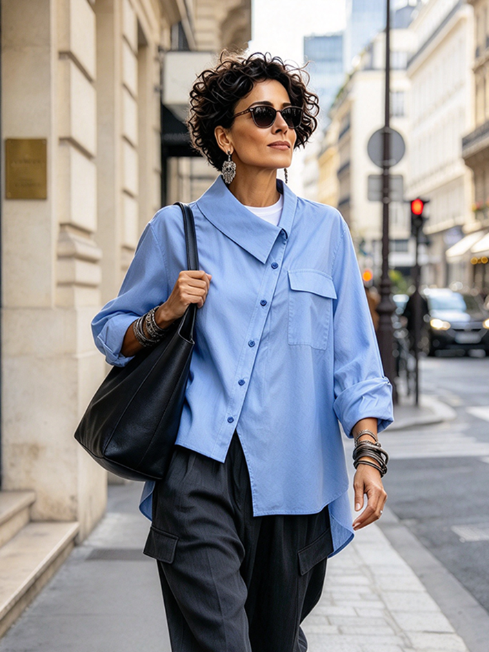 Trendy Chic Fall Winter Casual Asymmetric Button Up Shirt