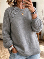 Chic Grey Openwork Mohair-blend Knit Top