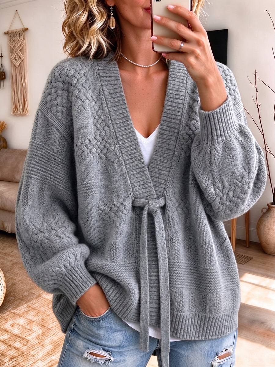 Cozy Textured Tie-Front Knit Cardigan
