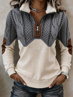 Women's 3D Printed Faux Cable Knit Quarter-Zip Pullover Sweatshirt