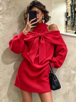 Chic Red Off-shoulder Bow Dress