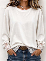 Women's Casual Crewneck Long Sleeve Sweatshirt With Lace Trim