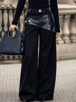 Chic Recycled Leather-paneled Wide-leg Trousers