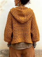 Bohemian Openwork Crochet Hooded Knit Cover-up With A Diagonal-front Design