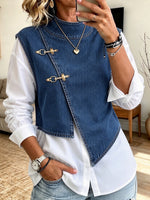 Chic Denim Vest And White Shirt Two-piece Set