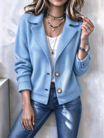 Women's Light Blue Ribbed Knit Lapel Cardigan
