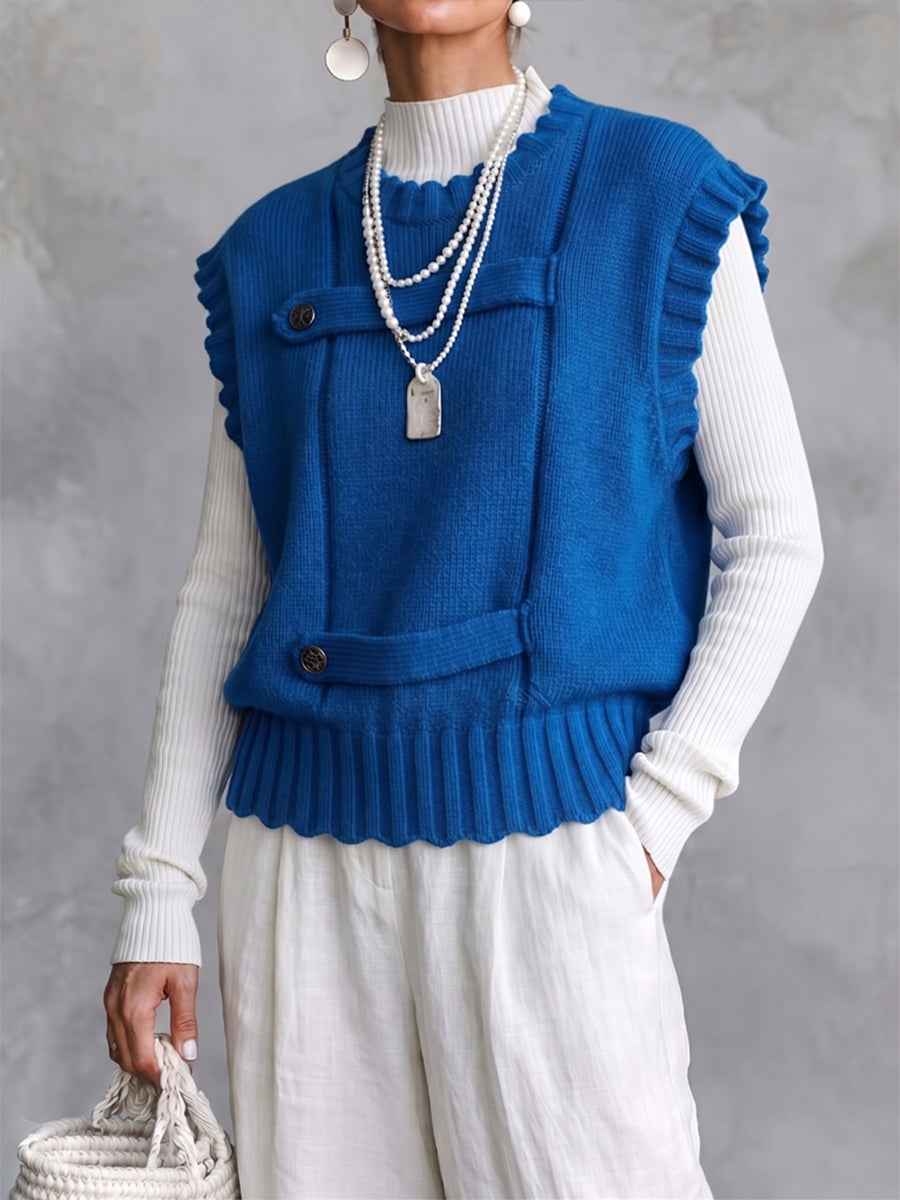 Cozy Textured Knit Button-Accented Pullover Vest