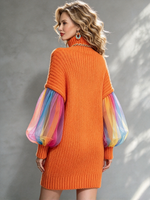 Cozy Chic Vibrant Rainbow Mesh Sleeve Sweater Dress