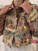 Cropped Military-style Jacket In Vintage-floral Brocade