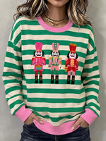 Striped Cotton Sweatshirt With Christmas Nutcracker Motif
