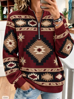 Bold Oversized Aztec Geometric Print Quarter-zip Sweatshirt