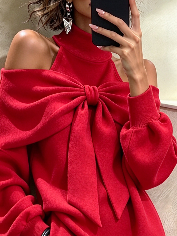 Chic Red Off-shoulder Bow Dress